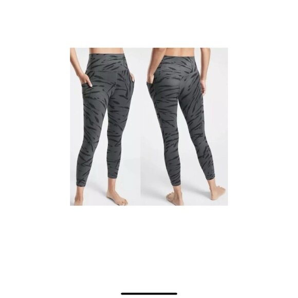 Athleta Womens Salutation Stash Pocket 7/8 Legging Gray Zebra Stripe Size Small - Picture 1 of 15